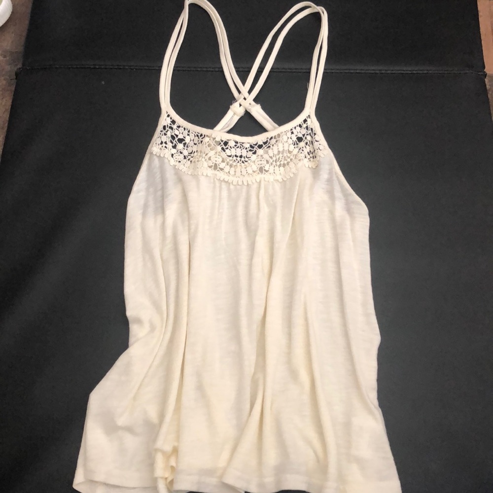 Loose Cream Tank Top With Strappy Back Ties